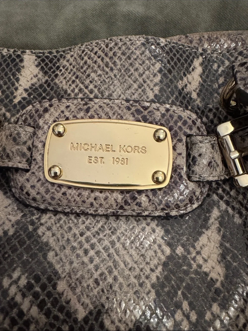 Michael Kors Snake-Print Leather Shoulder Bag in Taupe and Dark Brown